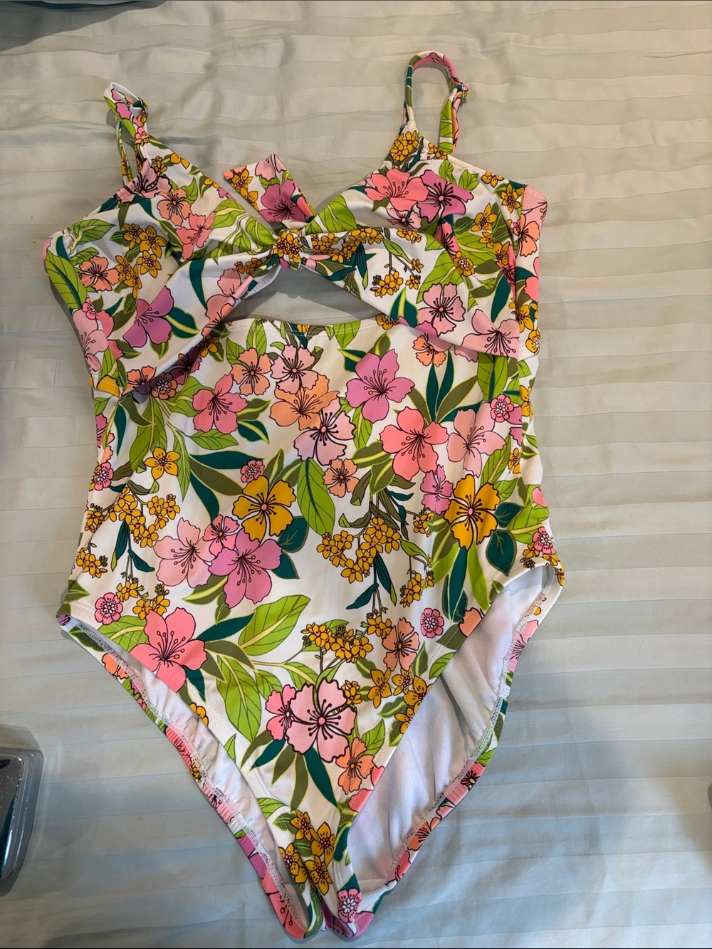 Time and Tru Floral One-Piece Swimsuit - Pink, Yellow & Green